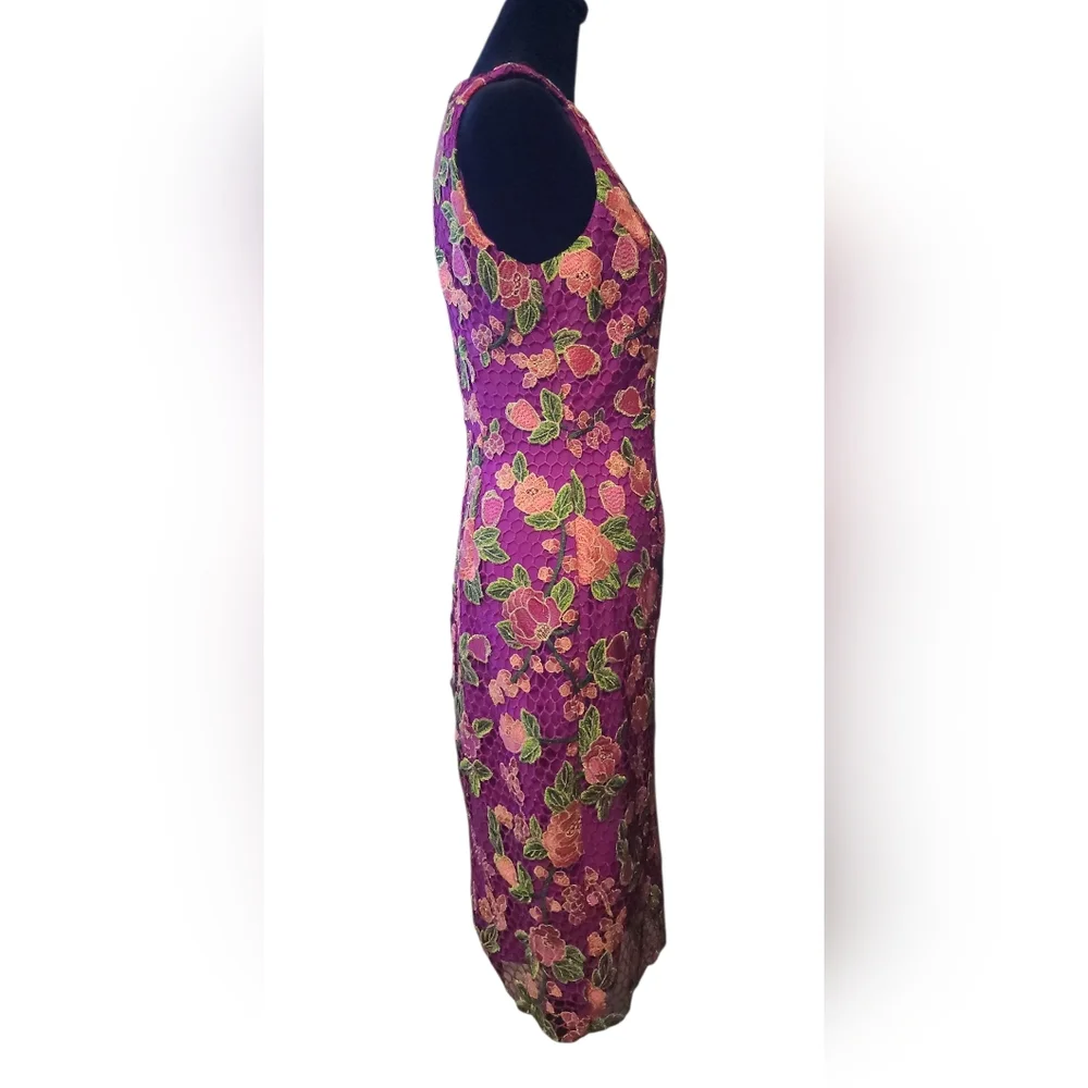 Badgley Mischka Floral Lace Sheath Dress, Womens 4 - Picture 2 of 9